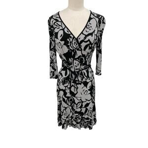 Escada Dress Black White Roses Polka Dot Size 38